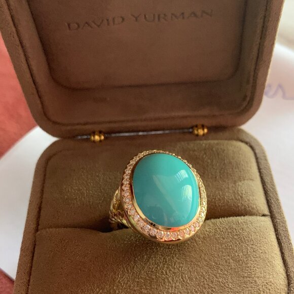 David YurmAlbion® Oval Ring in 18K Yellow Gold with Turquoise and Diamonds - Picture 10 of 11